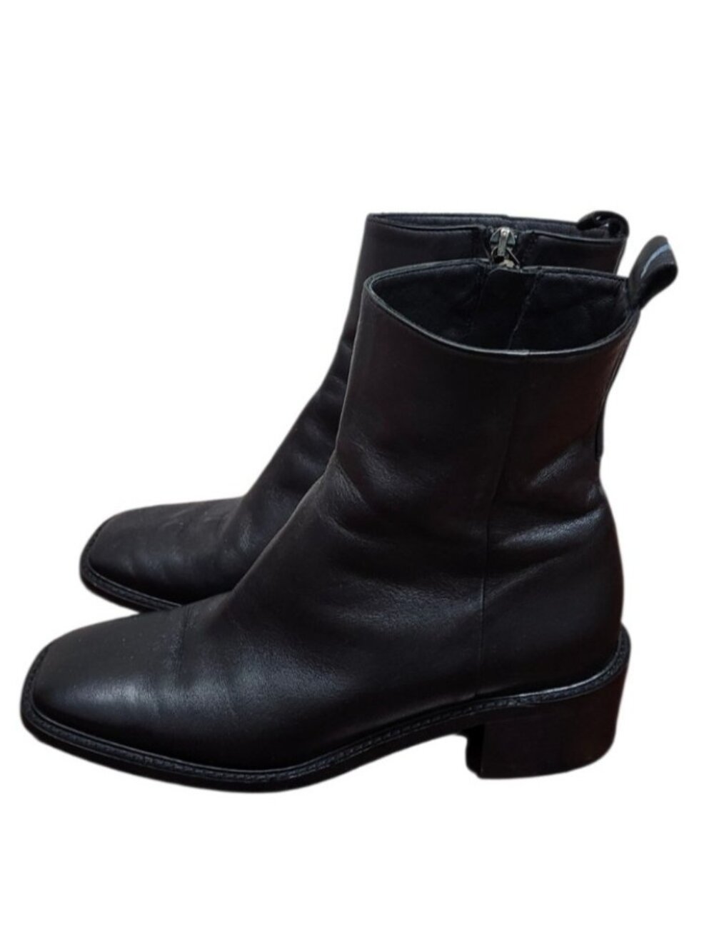 Everlane Day Heel Boot Womens Size 8 Black Leather Ankle Boots Square Toe Zip - Picture 8 of 14